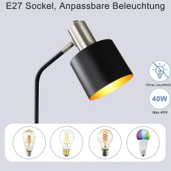 NETTLIFE Lampe de Chevet Vintage Câble E27 Noir Or Lampe de Bureau Lampe de Lecture Pivotante