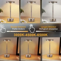 Nettlife lampe de chevet sans fil à piles - lampe de table led tactile à intensité variable avec batterie rechargeable usb