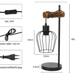 Nettlife Lampe de chevet vintage 1 flamme, métal et bois, E27, interrupteur inclus, sans ampoule