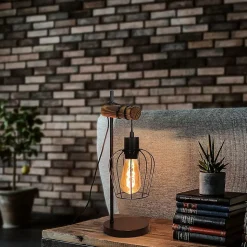 Nettlife Lampe de chevet vintage 1 flamme, métal et bois, E27, interrupteur inclus, sans ampoule