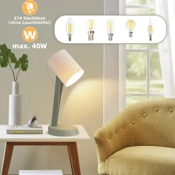 NETTLIFE Lampe de chevet lampe de table de salon avec câble lot de 2 petites lampes 37,4 cm vert E14 lampes de table modernes