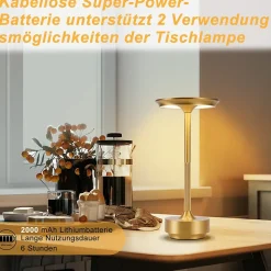 Nettlife lampe de chevet sans fil à piles - lampe de table led tactile à intensité variable avec batterie rechargeable usb