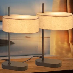 NETTLIFE Lampe de chevet chambre lampe de table vintage - 44,5cm E14 lin noir avec interrupteur rétro