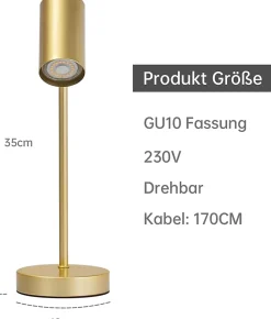 NETTLIFE lampe de chevet lampe de table de salon or pivotante 350 GU10 or en métal bureau