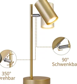 NETTLIFE lampe de chevet lampe de table de salon or pivotante 350 GU10 or en métal bureau