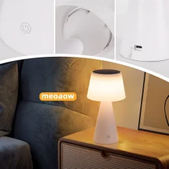 Nettlife lampe de table à batterie solaire sans fil, lampe de table led 3600 mha, rechargeable, tactile, dimmable, lampe blanche