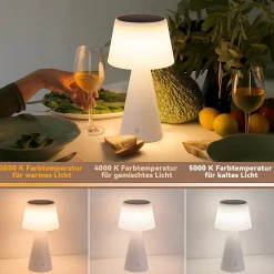 Nettlife lampe de table à batterie solaire sans fil, lampe de table led 3600 mha, rechargeable, tactile, dimmable, lampe blanche