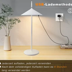 Nettlife lampe de table à piles, lampe de chevet sans fil led 1800mha rechargeable tactile dimmable lampe de table blanche ip44