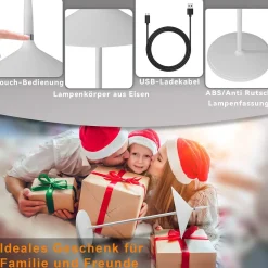 Nettlife lampe de table à piles, lampe de chevet sans fil led 1800mha rechargeable tactile dimmable lampe de table blanche ip44