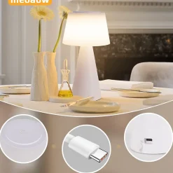 Nettlife lampe de table à piles, lampe de chevet led - 3600mha sans fil, lampe tactile à intensité variable avec batterie blanche