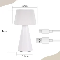 Nettlife lampe de table à piles, lampe de chevet led - 3600mha sans fil, lampe tactile à intensité variable avec batterie blanche