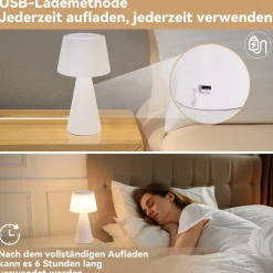 Nettlife lampe de table à piles, lampe de chevet led - 3600mha sans fil, lampe tactile à intensité variable avec batterie blanche