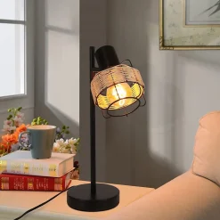 NETTLIFE lampe de table lampe de chevet vintage lampe rétro salon noir en rotin métal E27