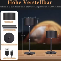 Nettlife lampe de table led sans fil : lampe de table tactile à intensité variable avec 3 températures de couleur