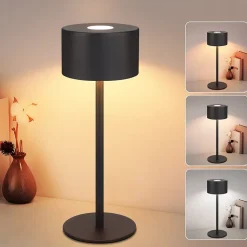 Nettlife lampe de table led sans fil : lampe de table tactile à intensité variable avec 3 températures de couleur