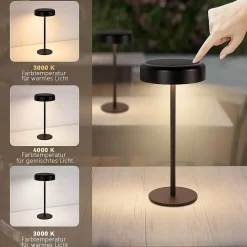 Nettlife lampe de table led solaire sans fil rechargeable tactile à intensité variable noire 3 600 mha avec batterie usb