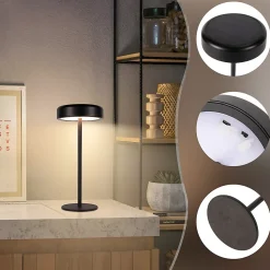 Nettlife lampe de table led solaire sans fil rechargeable tactile à intensité variable noire 3 600 mha avec batterie usb