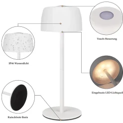 Nettlife lampe de table led sans fil, lampe de chevet à réglage continu avec batterie