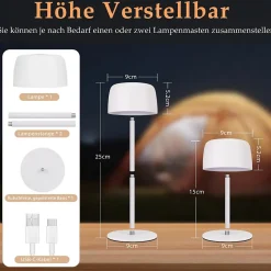 Nettlife lampe de table led sans fil, lampe de chevet à réglage continu avec batterie