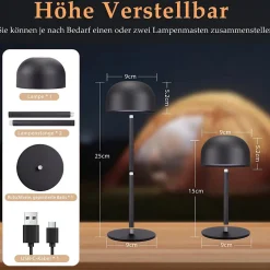 Nettlife lampe de table led sans fil : lampe de table tactile à intensité variable avec 3 températures de couleur usb