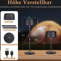 Nettlife lampe de table led sans fil, lampe de chevet à réglage continu avec batterie