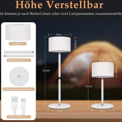 Nettlife lampe de table led sans fil, lot de 2 : lampe de table tactile à intensité variable avec 3 températures de couleur, usb