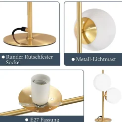NETTLIFE lampe de table lampe de chevet moderne industrielle dorée 2 ampoules avec interrupteur design métal en verre blanc E27