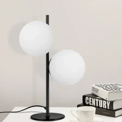 NETTLIFE Lampe de Table Lampe de Chevet Noire Salon E27 Design Moderne Verre Industriel Vintage Métal 2 Ampoules