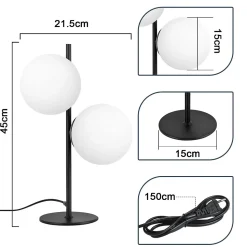 NETTLIFE Lampe de Table Lampe de Chevet Noire Salon E27 Design Moderne Verre Industriel Vintage Métal 2 Ampoules