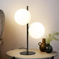 NETTLIFE Lampe de Table Lampe de Chevet Noire Salon E27 Design Moderne Verre Industriel Vintage Métal 2 Ampoules