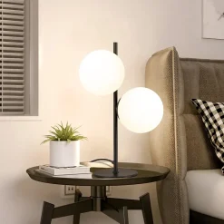 NETTLIFE Lampe de Table Lampe de Chevet Noire Salon E27 Design Moderne Verre Industriel Vintage Métal 2 Ampoules