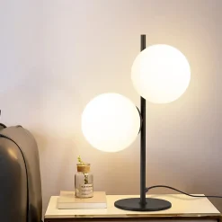 NETTLIFE Lampe de Table Lampe de Chevet Noire Salon E27 Design Moderne Verre Industriel Vintage Métal 2 Ampoules