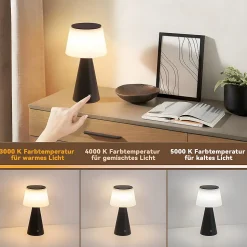 Nettlife lampe de table solaire à batterie, lampe de chevet led sans fil 3600mha rechargeable tactile dimmable lampe noire