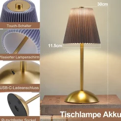 Nettlife Lampe de Table Sans Fil Lot de 2 - Lampe Chevet LED Tactile Dimmable, USB Rechargeable, Abat-jour Tissu, Design Moderne