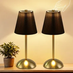 Nettlife Lampe de Table Sans Fil Lot de 2 - Lampe Chevet LED Tactile Dimmable, USB Rechargeable, Abat-jour Tissu, Design Moderne