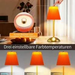 Nettlife Lampe de Table Sans Fil Lot de 2 - Lampe Chevet Tactile Dimmable, 3 Couleurs, Abat-jour Tissu, Rechargeable USB, Chambre
