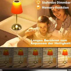 Nettlife Lampe de Table Sans Fil Lot de 2 - Lampe Chevet Tactile Dimmable, 3 Couleurs, Abat-jour Tissu, Rechargeable USB, Chambre