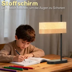 Nettlife Lampe de Table Vintage Salon - Lampe de Chevet Noire en Tissu E14 avec Câble, Lampe de Bureau Rustique (Sans Ampoule)