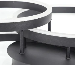 NETTLIFE Lampe plafond LED noire réglable, 82cm, avec télécommande, 74W, design 3 anneaux en acryl