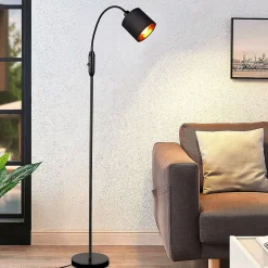 NETTLIFE Lampe sur pied salon vintage noire, lampadaire moderne en tissu , interrupteur basculant E14, sans ampoule.