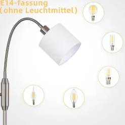 NETTLIFE Lampe sur pied salon vintage noire, lampadaire moderne en tissu , interrupteur basculant E14, sans ampoule.