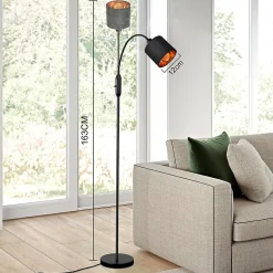 NETTLIFE Lampe sur pied salon vintage noire, lampadaire moderne en tissu , interrupteur basculant E14, sans ampoule.