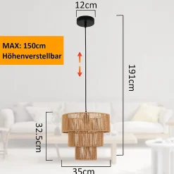 NETTLIFE Lampe suspendue table à manger suspension salon suspension bohème en rotin 35cm suspendue 1 ampoule