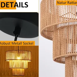 NETTLIFE Lampe suspendue table à manger suspension salon suspension bohème en rotin 35cm suspendue 1 ampoule