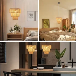 NETTLIFE Lampe suspendue table à manger suspension salon suspension bohème en rotin 35cm suspendue 1 ampoule