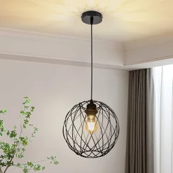 NETTLIFE Lampe suspendue noire ronde - Lampe suspendue vintage E27 Lampe suspendue rétro industrielle lampe de table