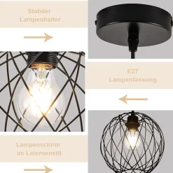 NETTLIFE Lampe suspendue noire ronde - Lampe suspendue vintage E27 Lampe suspendue rétro industrielle lampe de table