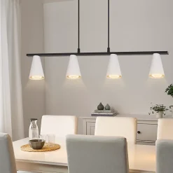 NETTLIFE Lampe suspendue table à manger lampe de table à manger 4 ampoules en métal blanc GU10 noir industriel sans ampoule