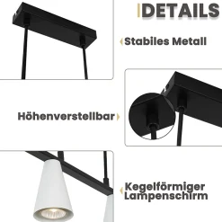 NETTLIFE Lampe suspendue table à manger lampe de table à manger 4 ampoules en métal blanc GU10 noir industriel sans ampoule