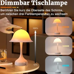 Nettlife Lampe Table Sans Fil LED Blanche - Chevet Tactile Dimmable 3 Couleurs, USB Rechargeable, Moderne Salon Chambre